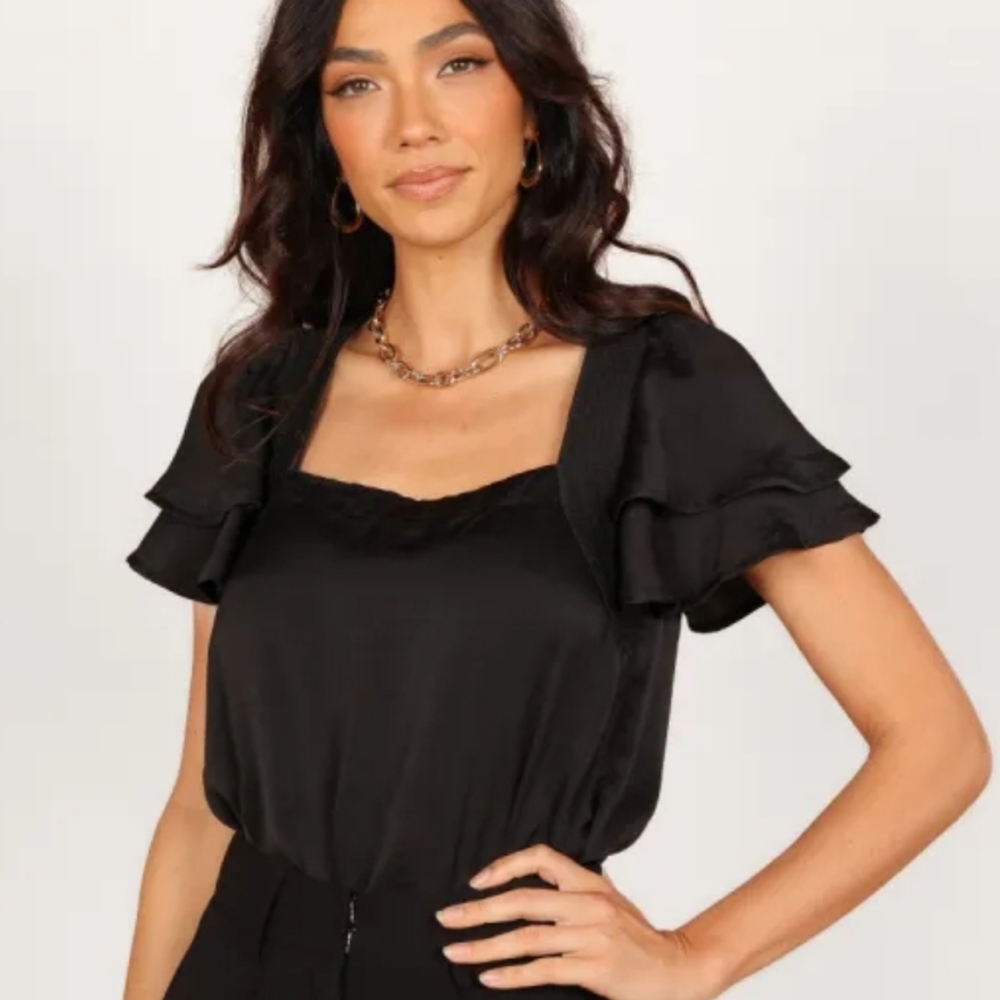 Petal and pup Alison Ruffle Sleeve Satin Bodysuit